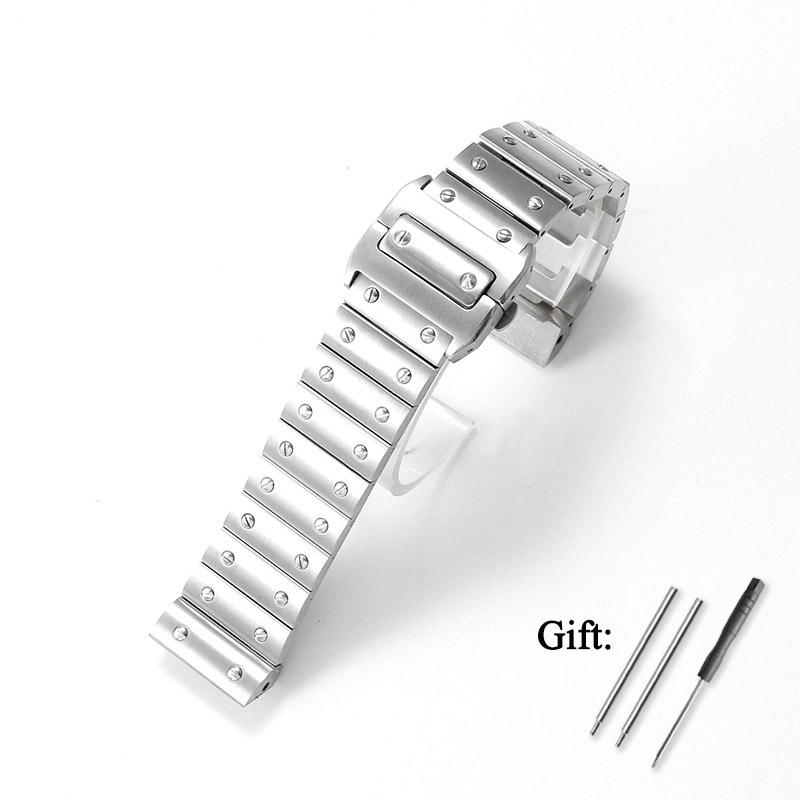 Cartier Watch Santos - 23mm 高品質ステンレススチール製時計ストラップ カルティエ サントス100用 交換用折りたたみバックルブレスレットリストバンド