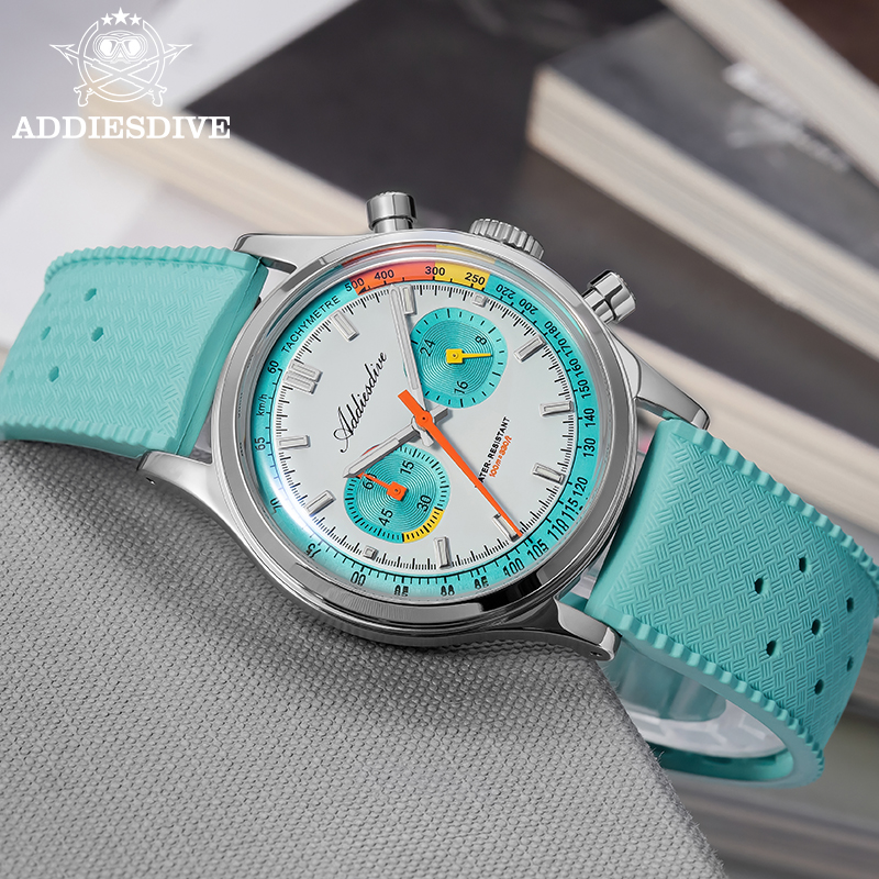 Rubber Strap Diver - ADDIESDIVE 新多機能クロノグラフ腕時計ドーム型ガラスフッ素ゴムストラップレトロクォーツ時計男性用 AD2549 防水