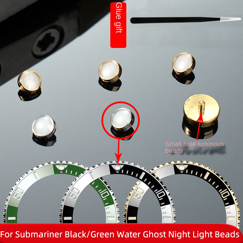 Rolex Watch Daytona - ロレックスサブマリーナ用の発光ビーズ,緑,黒,ウォーターゴースト,ナイトパール,小さな穴,青い蛍光ビーズ,サファイアベゼル