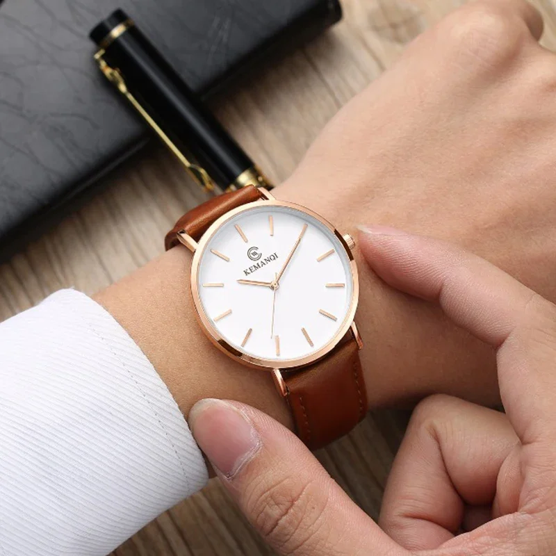 ファッション超薄型メンズクォーツ腕時計ミニマリストスタイルメ - Leather Watch Band Men のレビューと価格